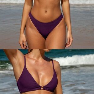 BERLOOK Purple O-Ring Bikini Top and Natural Waisted Bikini Bottom Set NWT M/L